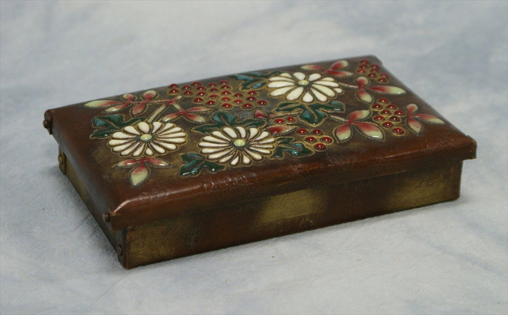 Enameled metal box with flowers, signed Ando, Ja: Enameled metal box with flowers, signed Ando, Japanese, c 1900, 6 3/4" x 4 1/2"
