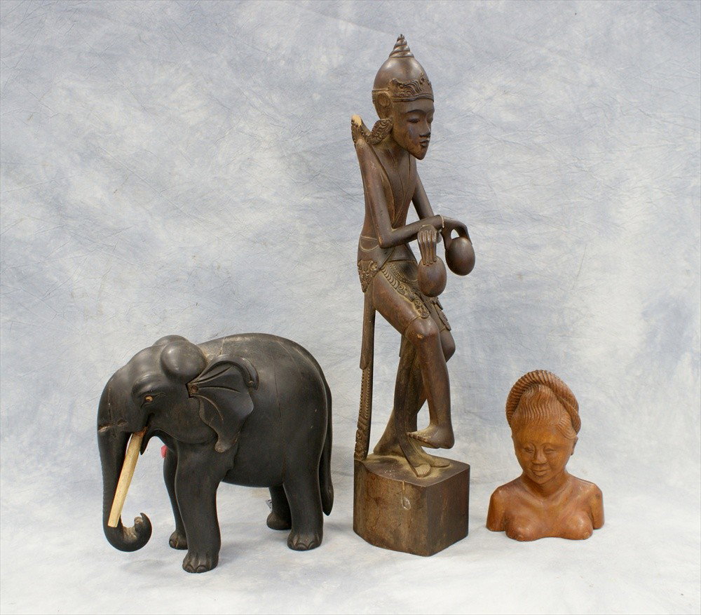 (3) Assorted Asian wood carvings, c/o elephant,