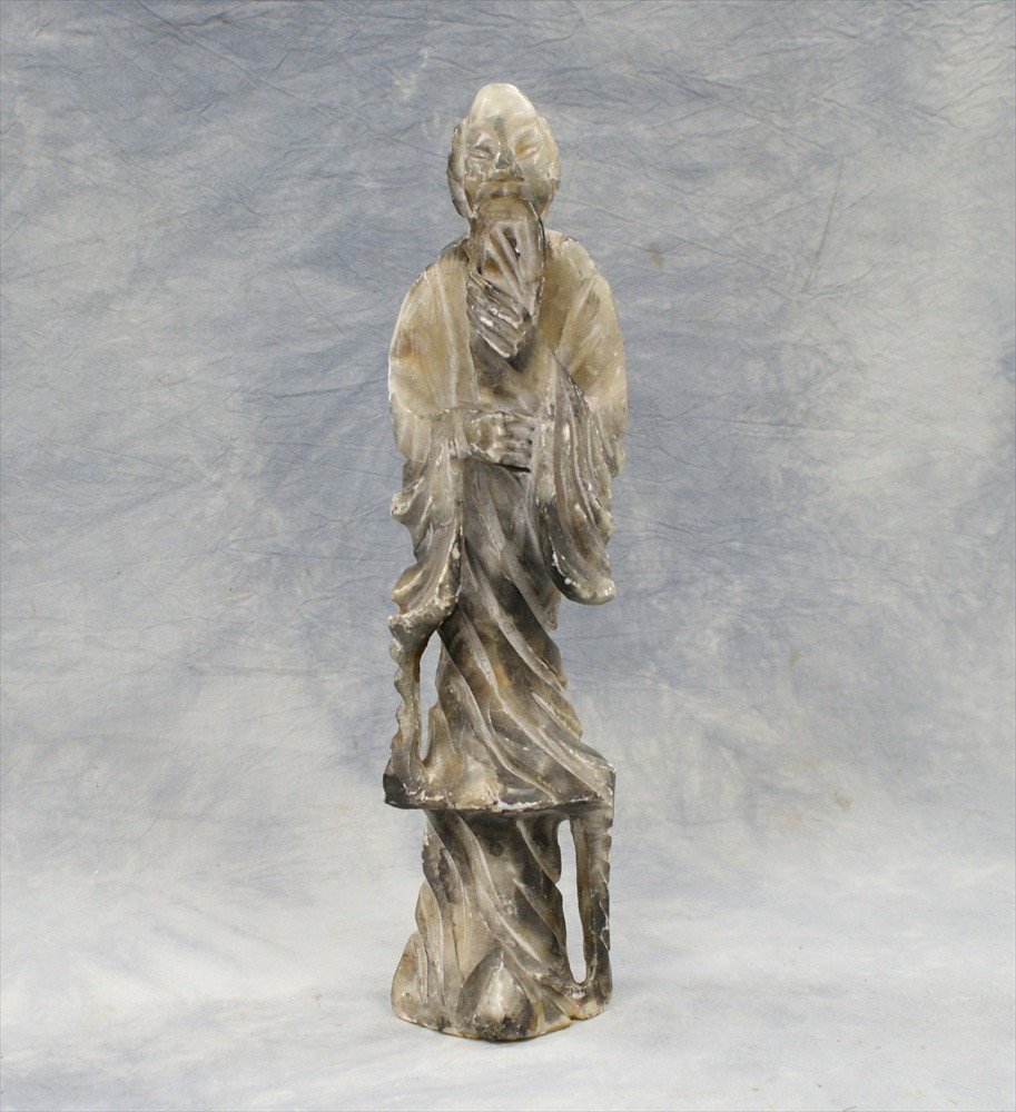 Large Chinese carved soapstone figure, wise man,: Large Chinese carved soapstone figure, wise man, 20th C, 15 1/2" tall