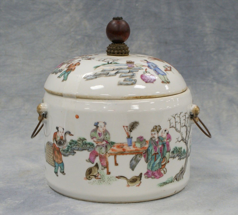 Chinese Famille Rose covered food container, mar: Chinese Famille Rose covered food container, mark to base, circa 1900, 8" tall