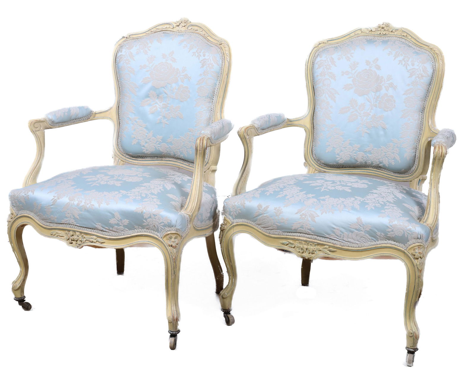 Pair Louis XV style cream painted fauteuils (1 of 4)