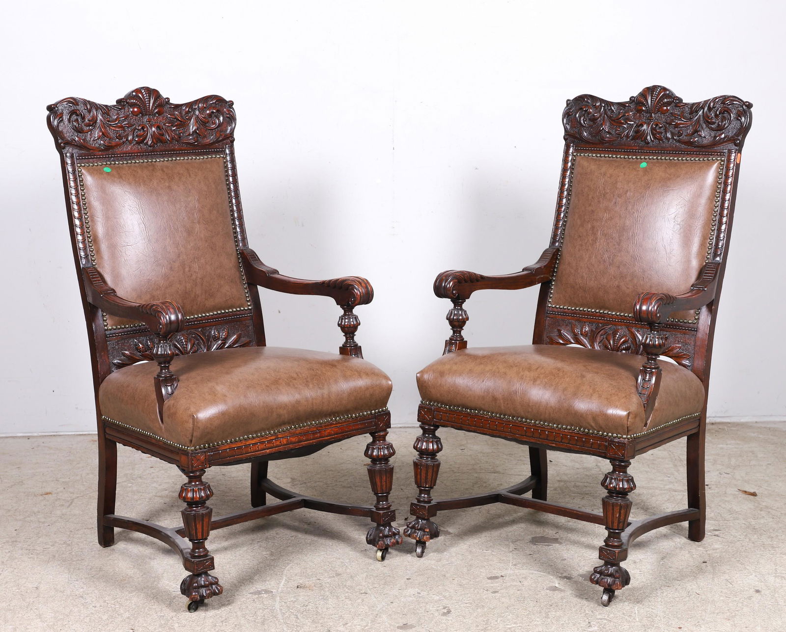 Pair French style carved walnut open armchairs (1 of 3)