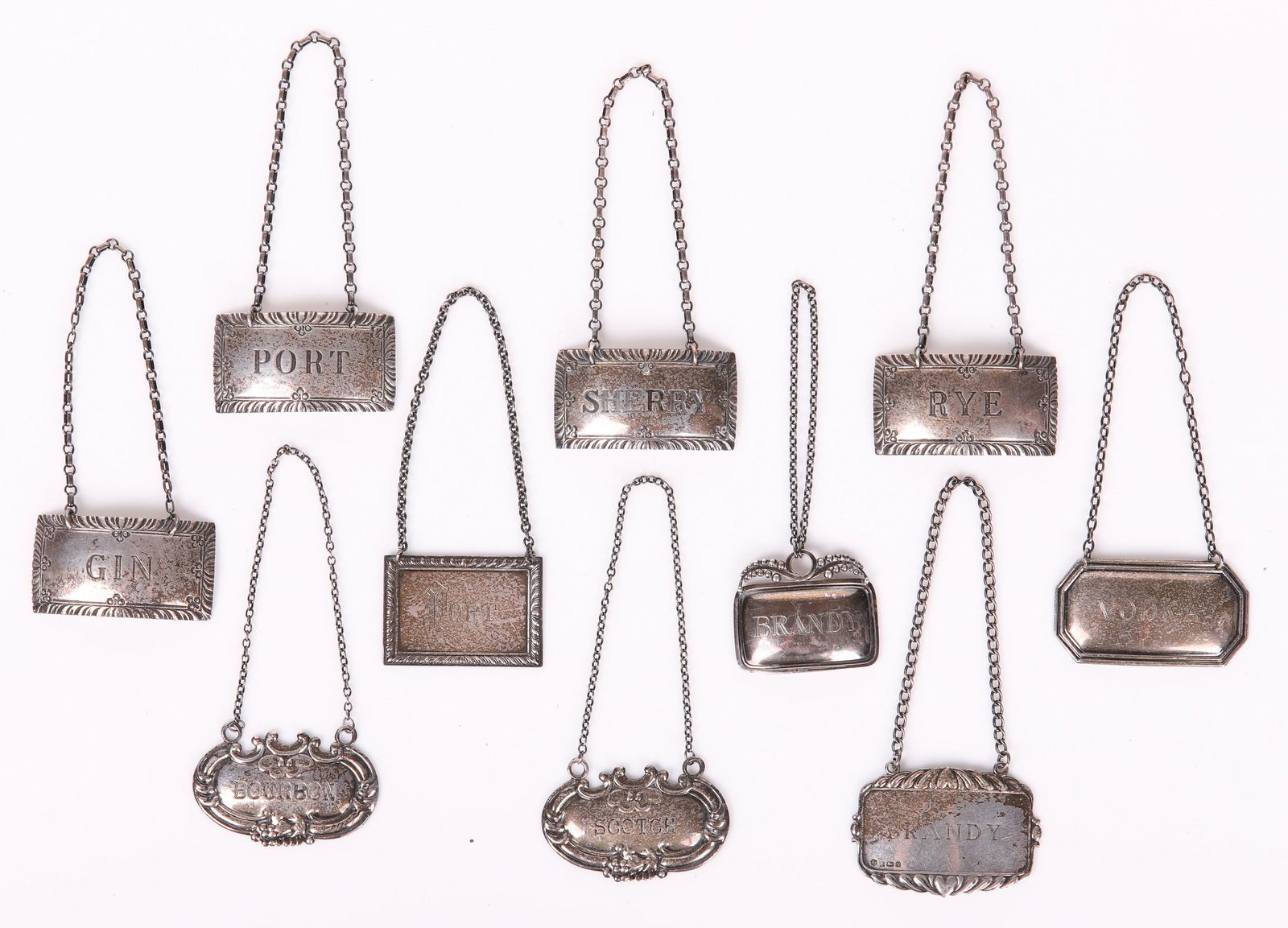 (10) Sterling Silver Bottle Labels, 3.915 TO (1 of 5)