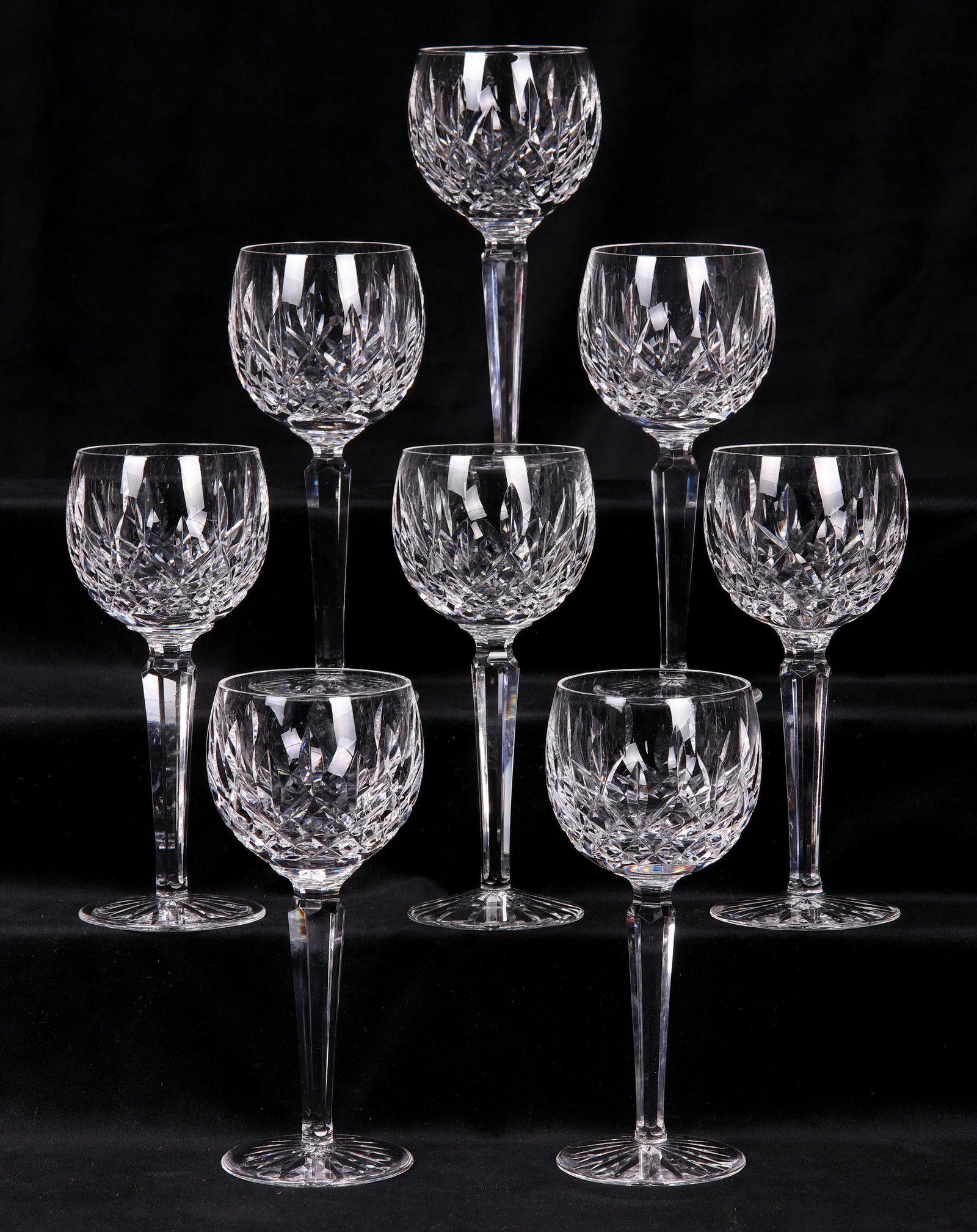 (8) Waterford Lismore Balloon Wine Hocks: (8) Waterford crystal balloon wine hocks, Lismore pattern, 7-1/2" h
