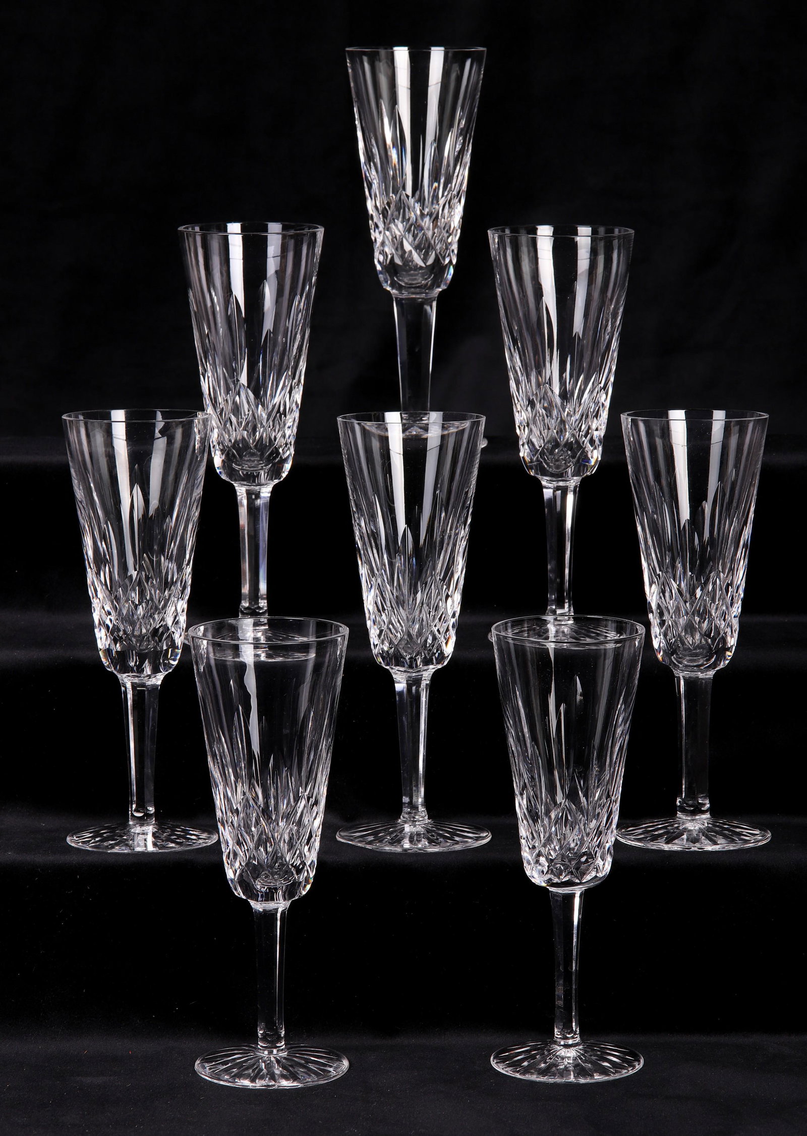 (8) Waterford Lismore Champagne Flutes: (8) Waterford crystal champagne flutes, Lismore pattern, 7-1/4" h