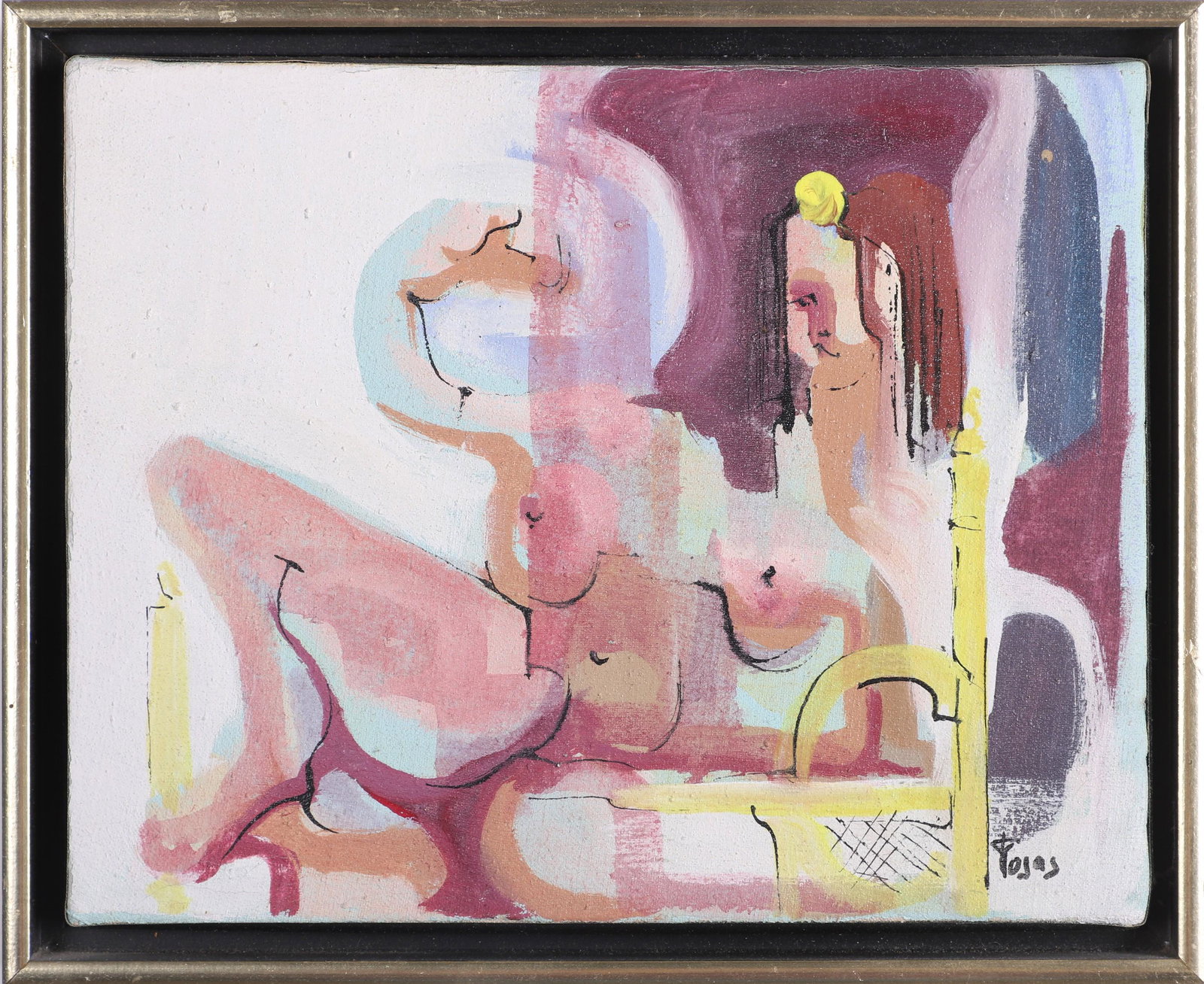 Modernist Abstract Painting of a Female Nude: Modernist Abstract Painting of a Female Nude, oil on canvas, signed Rojas, 8" x 10", framed 9-1/4" x 11-1/4", very good condition