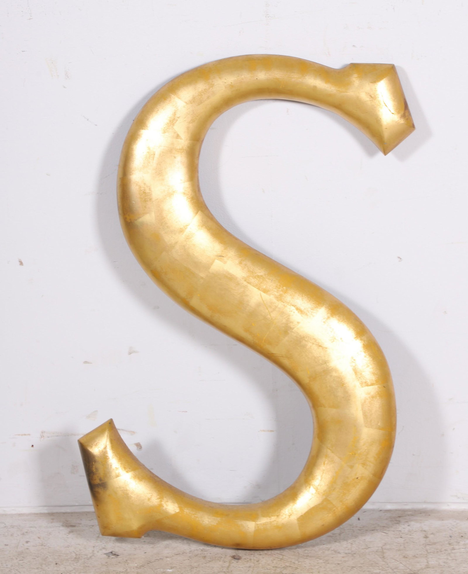 Gold painted hanging wall "S": Gold painted hanging wall "S", 26"h