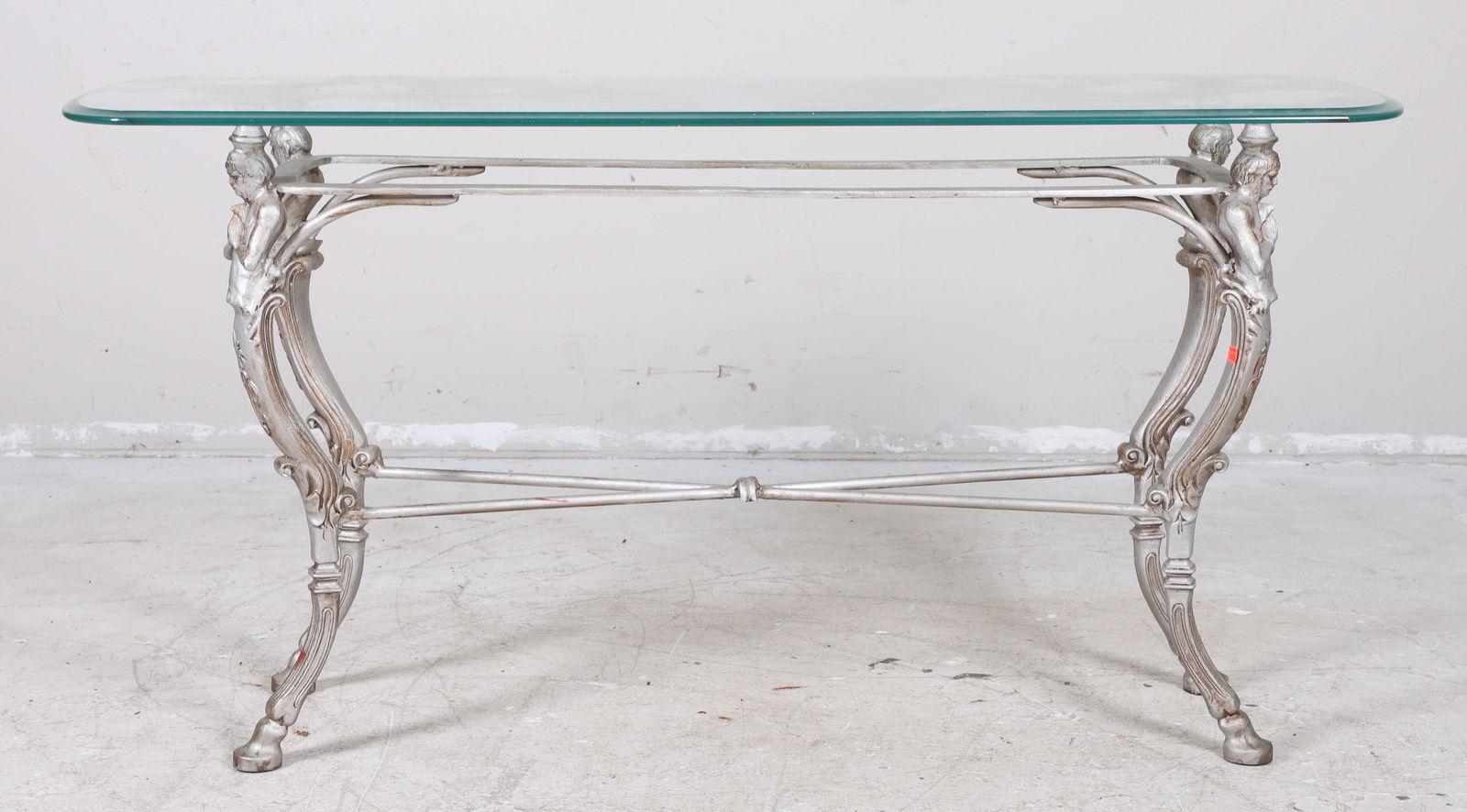 Nouveau style silver gilt metal figural glass top console table (1 of 3)
