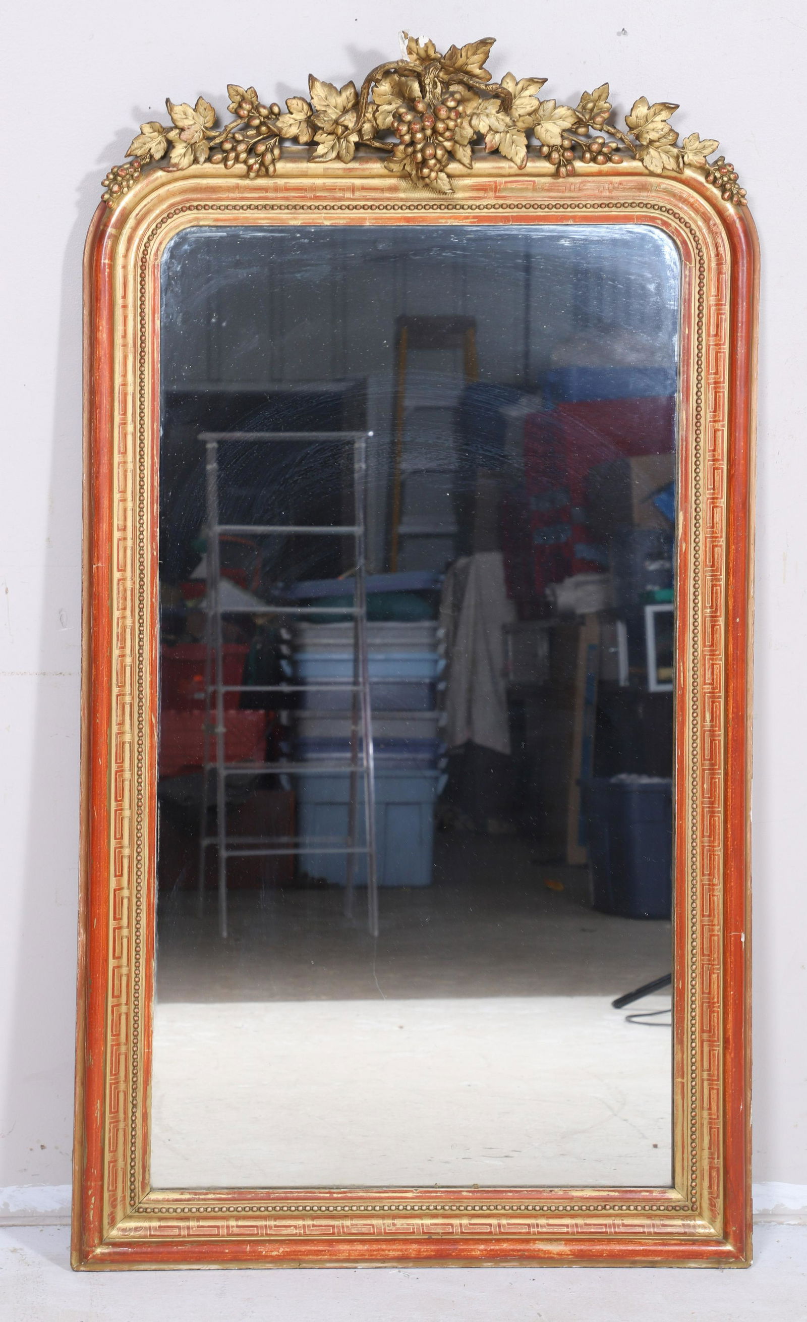 French style gilt and red painted hanging wall mirror (1 of 4)
