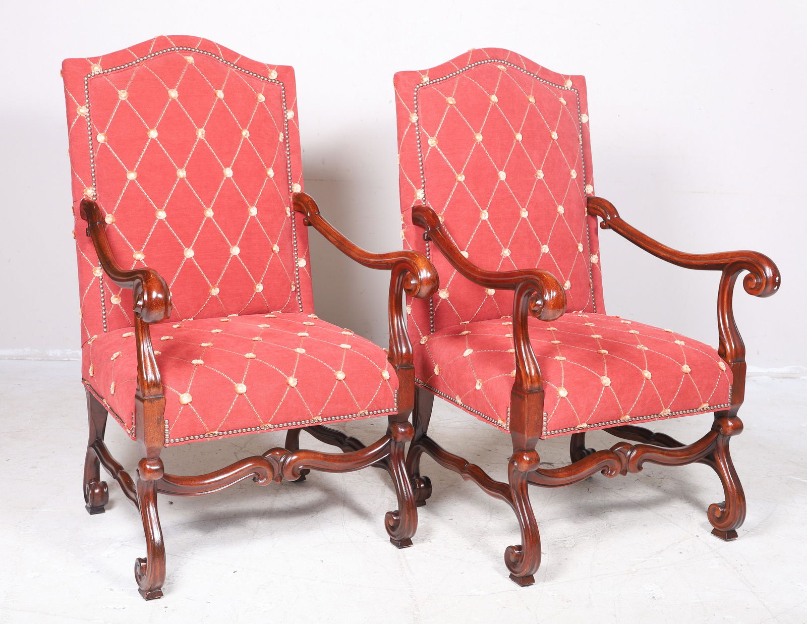 Pair Italian provincial carved walnut open armchairs (1 of 2)