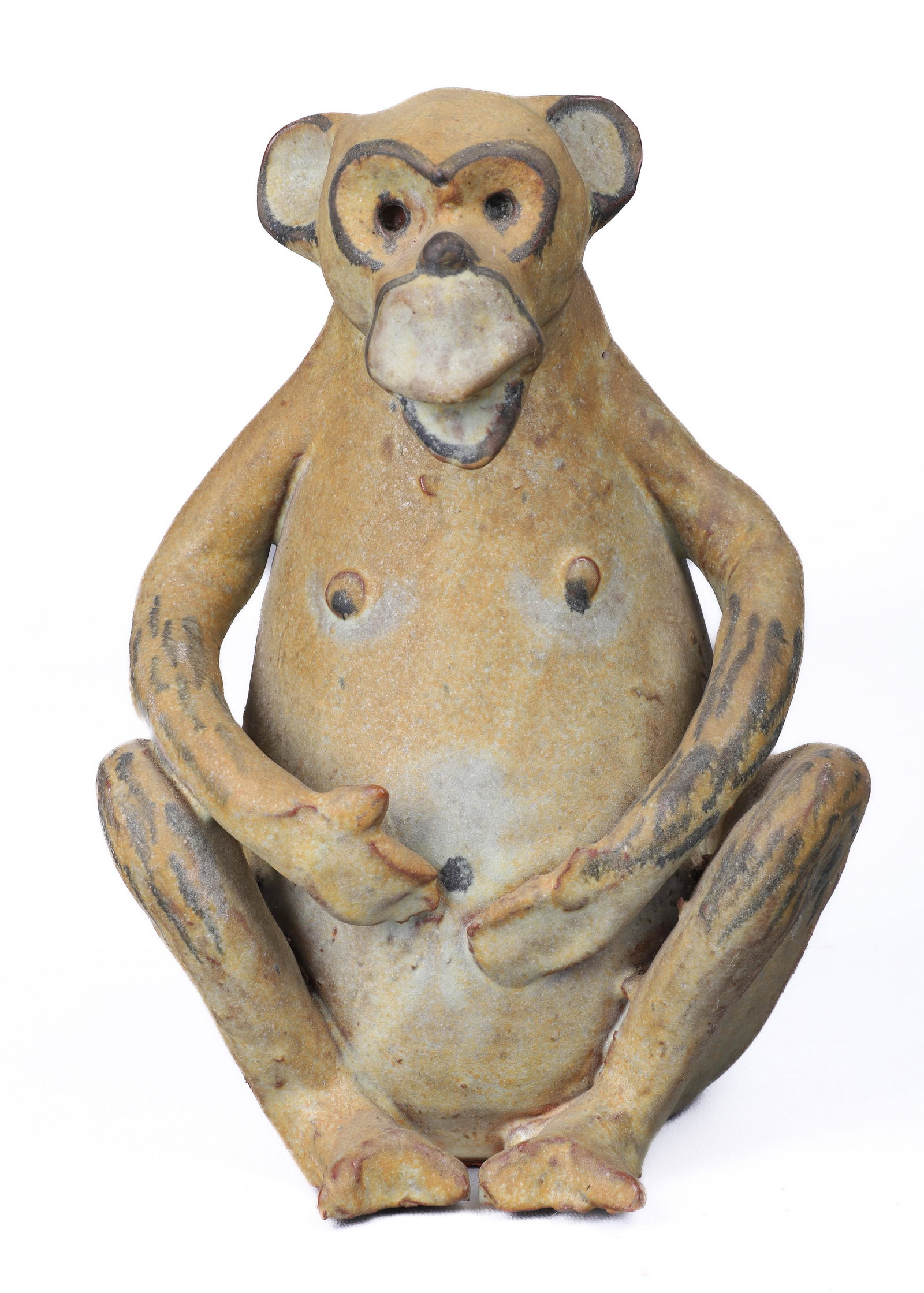 Alfaraz Pottery Monkey Figure: Alfaraz pottery monkey figurine, impressed " Alfaraz made in Spain", original label on base, 8-1/2" h