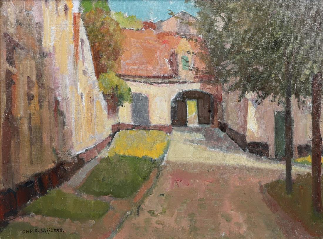 20th c Dutch Townscape Painting: 20th c Dutch Townscape Painting, oil on canvas, signed Chris Snijders, 23" x 27-1/2", framed 23" x 28-5/8", very good condition