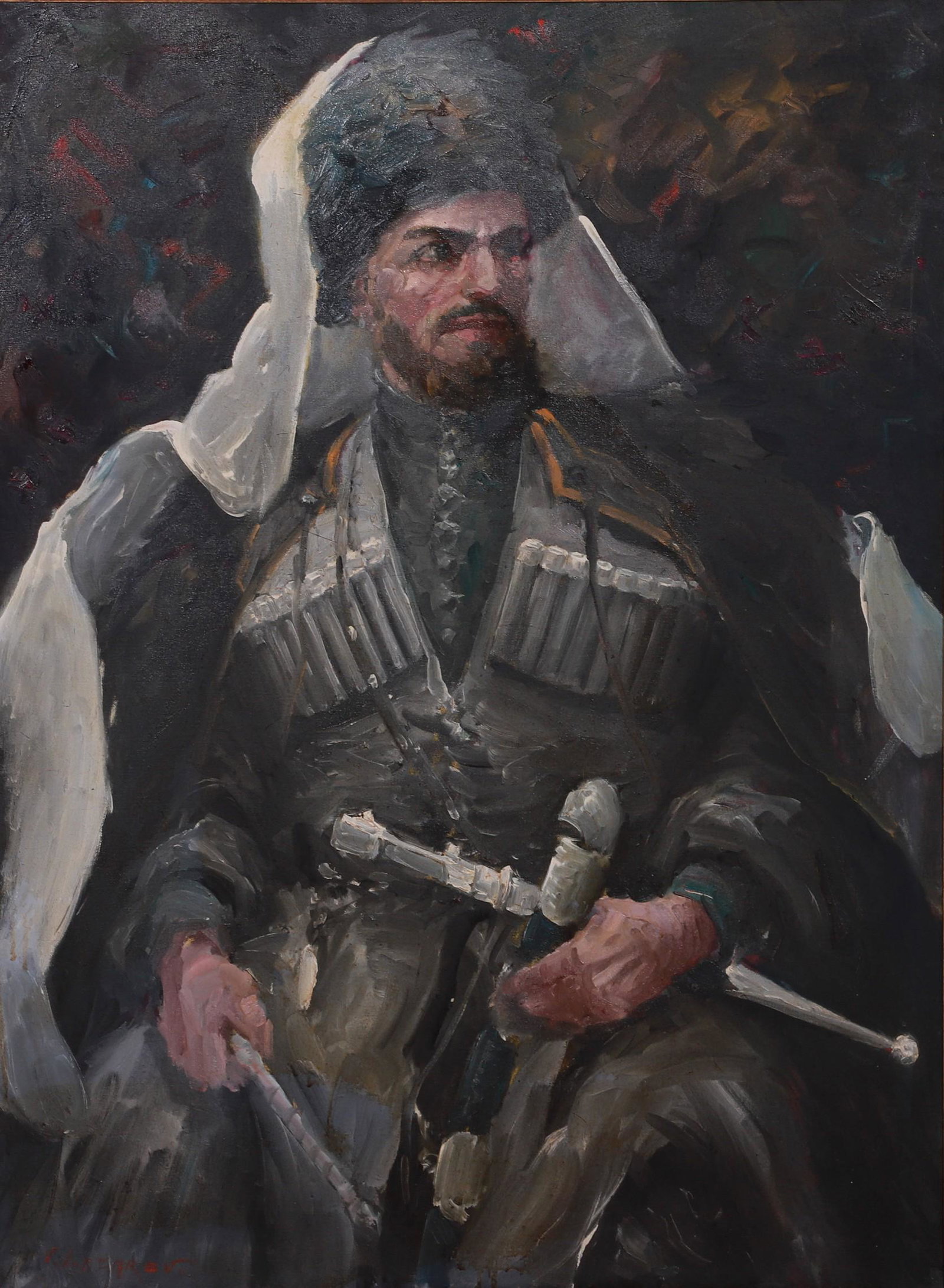 Vladimir Lazarev Portrait of a Cossack: Vladimir Lazarev, (Russian, 1904-1984) Portrait of a Cossack, oil on canvas, signed V Lazarov, 38" x 28", framed 41" x 31", very good condition