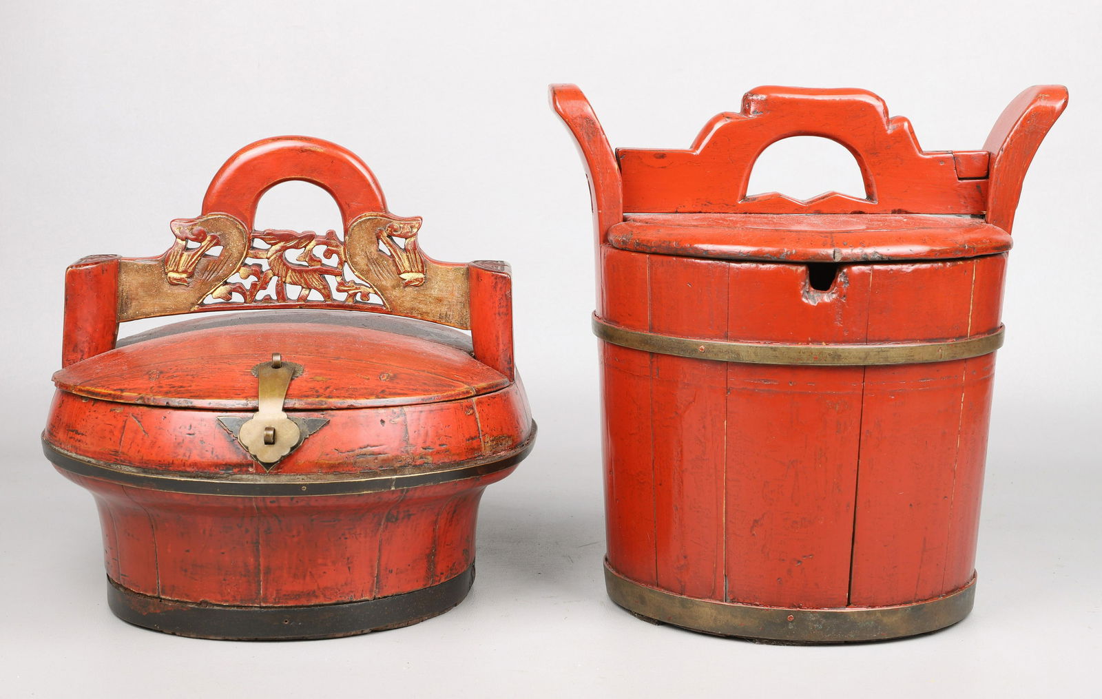 (2) Chinese Wood Lidded Buckets (1 of 3)