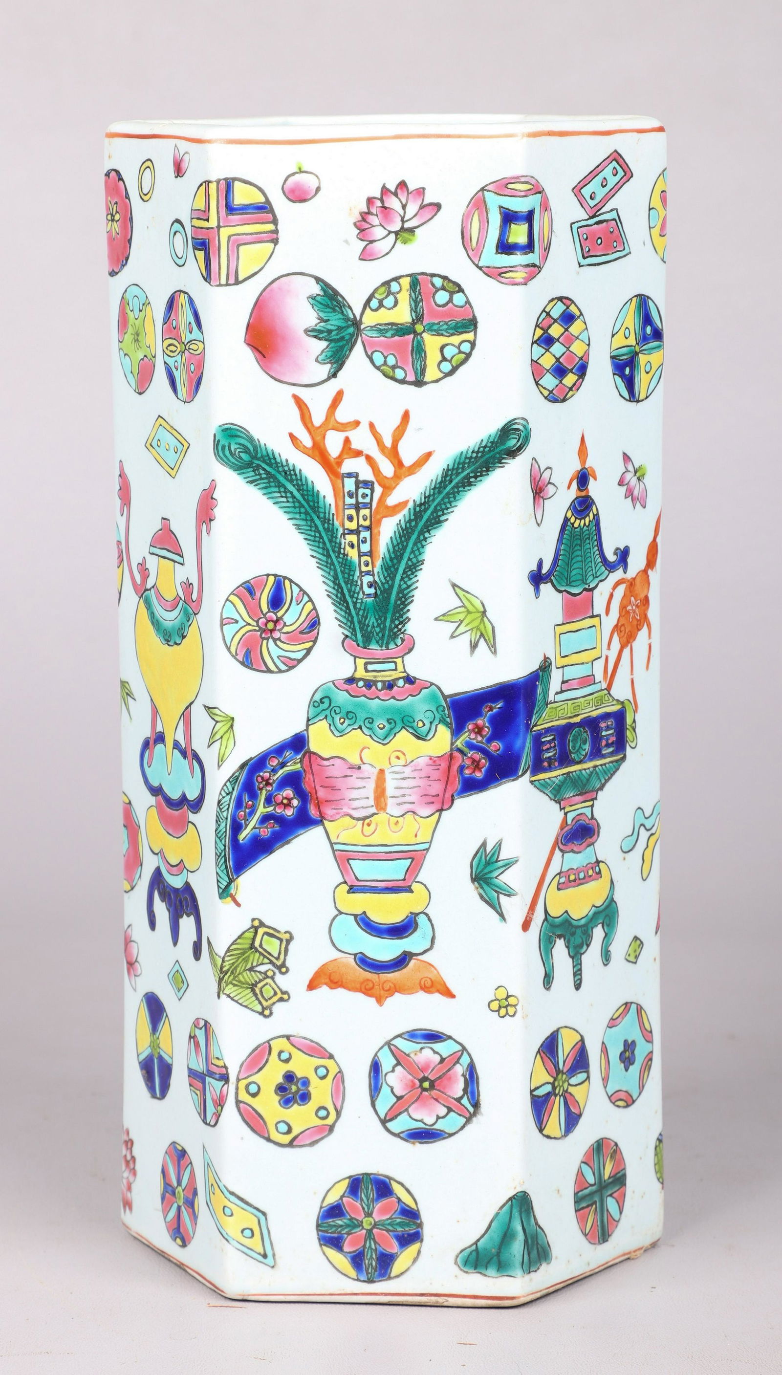 Chinese Porcelain Hexagonal Hat Stand Vase (1 of 4)