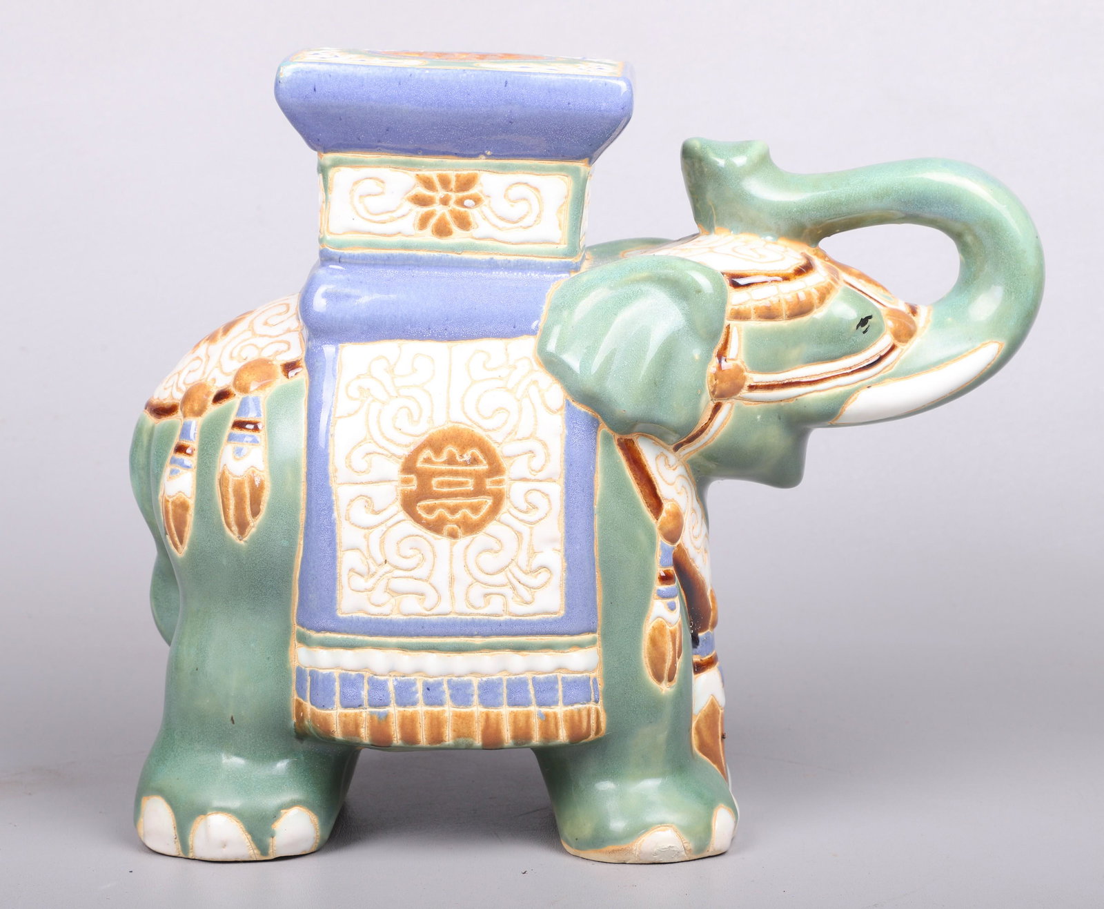 Chinese Porcelain Elephant Garden Seat: Chinese porcelain garden seat, elephant form, unmarked, 13" w x 11-1/4" h
