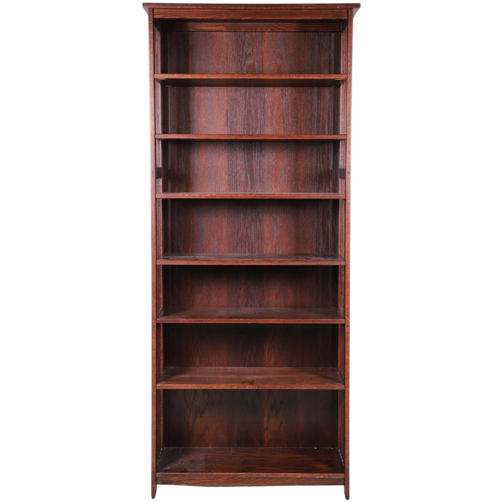 Oak adjustable open shelf: Oak adjustable open shelf, slatted sides, 6 shelves, 84"h x 34"w x 11-1/2"d