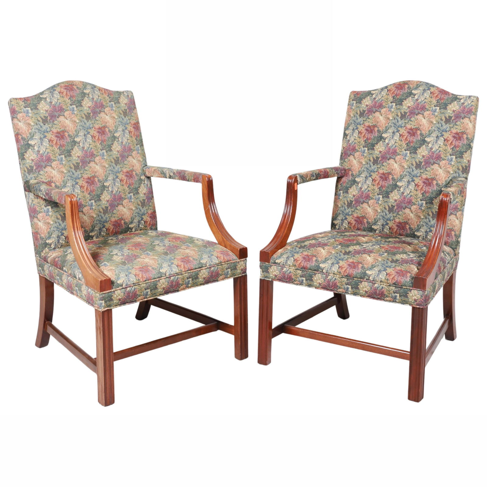 Pair Southwood Chippendale style mahogany upholstered open armchairs (1 of 3)
