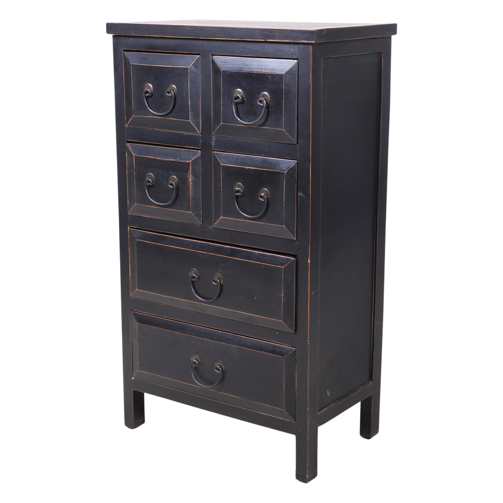 Contemporary ebonized chest of drawers: Contemporary ebonized chest of drawers, 4 short over two long, 36"h x 20-1/2"w x 13-1/2"d