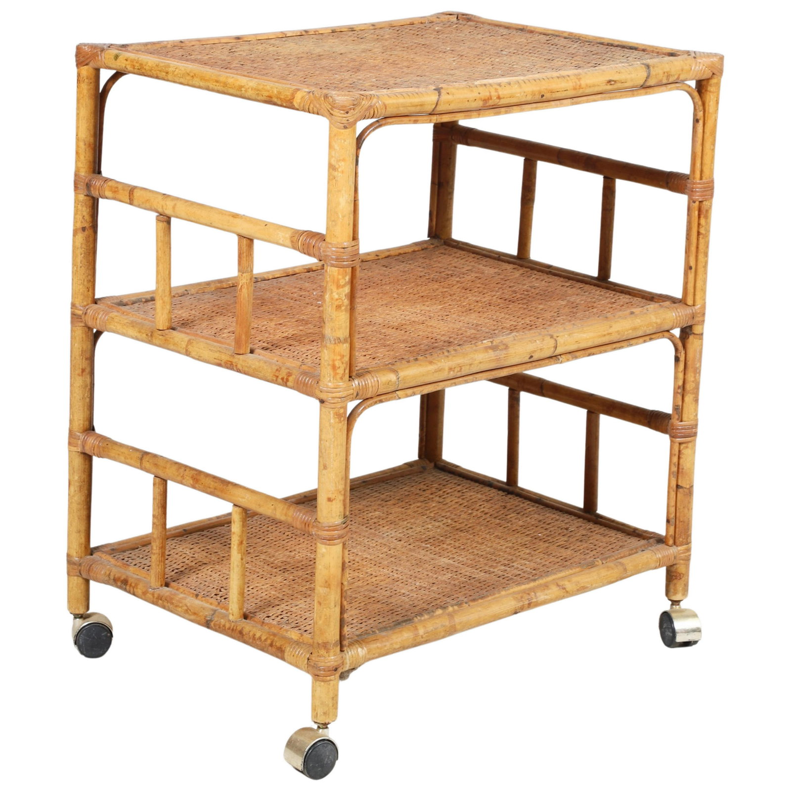 Bamboo and Rattan bar cart: Bamboo and Rattan bar cart, 3-tier, 28"h x 25"w x 18"d