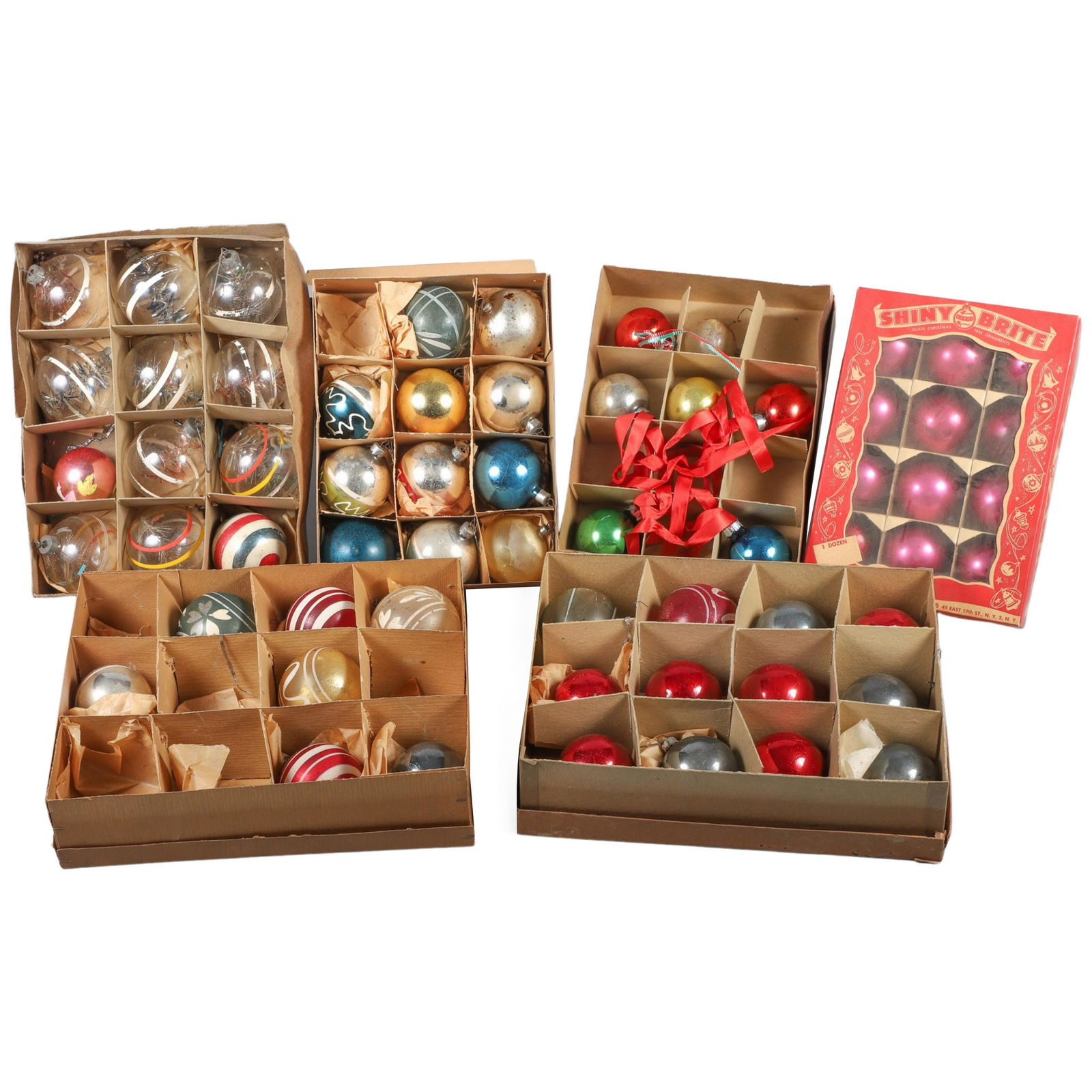 (60+/-) Vintage Glass Christmas Ornaments: (60+/-) Vintage glass Christmas ball ornaments, some in original boxes, including Shiny Brite, Premier Glass Works, Coby, largest 2" dia