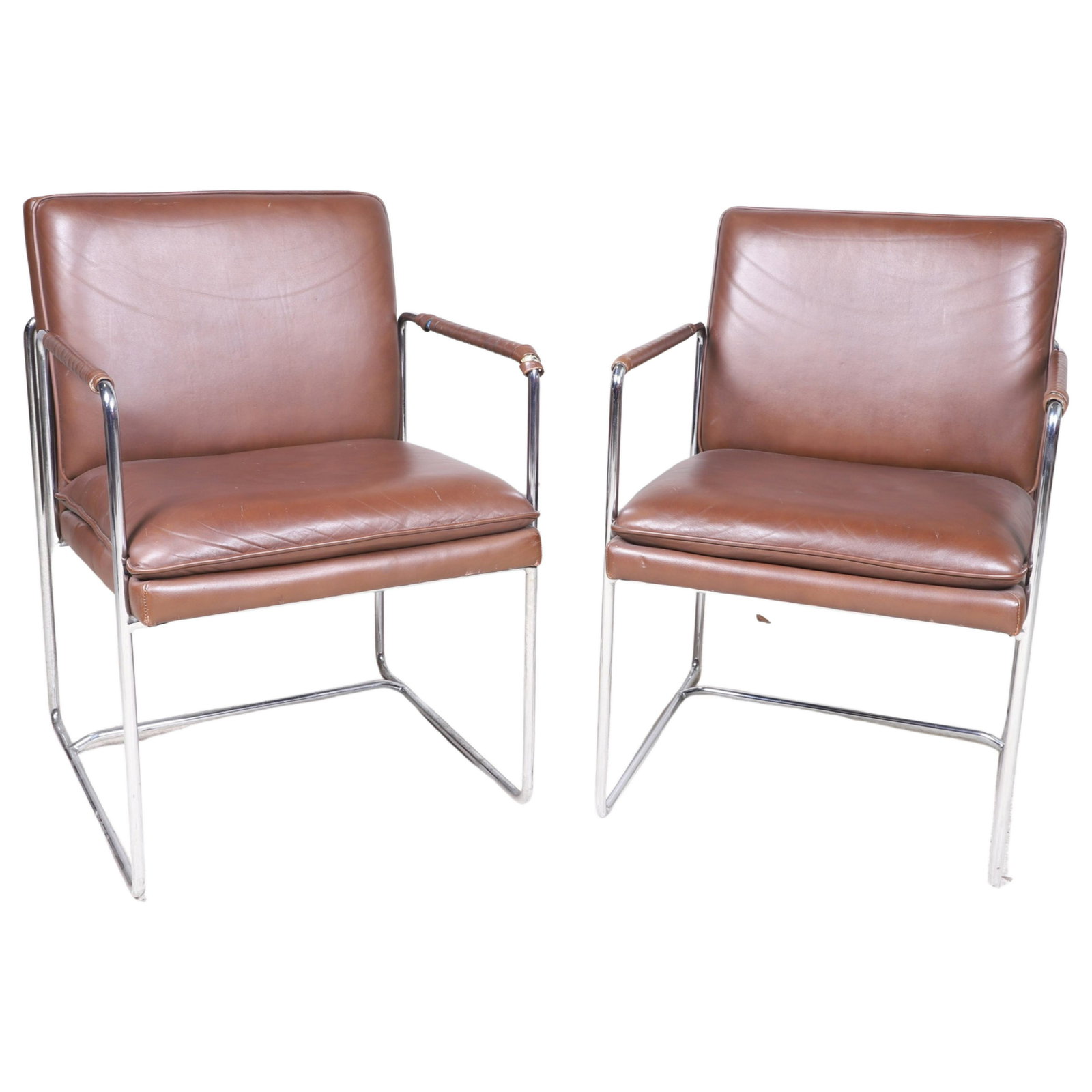 Pair Tulip Co Modern Design chrome and leather open armchairs (1 of 7)