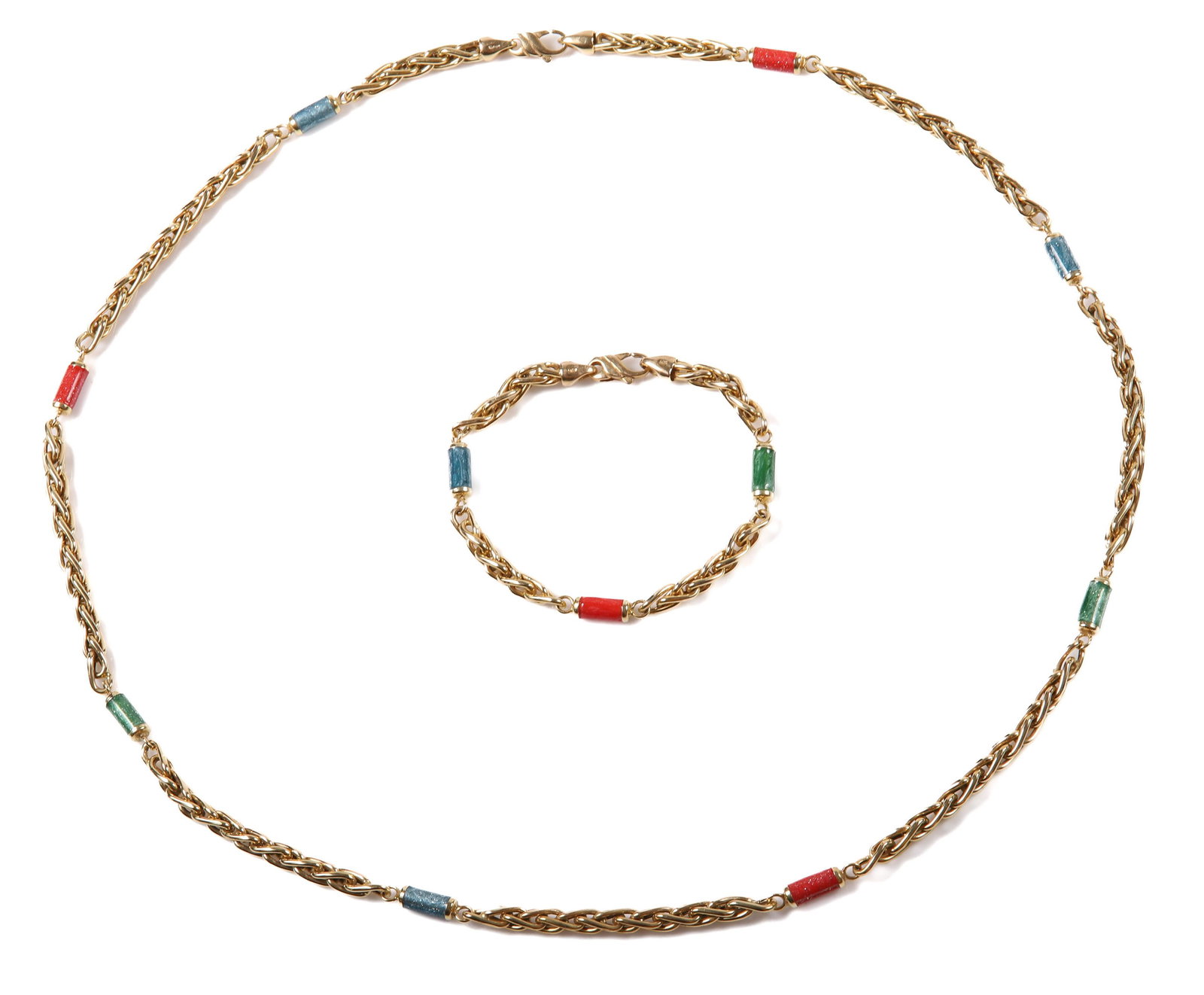 14K Enamel Fancy Link Necklace and Bracelet (1 of 4)