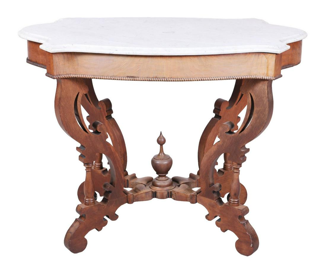 Victorian carved walnut marbletop center table (1 of 3)