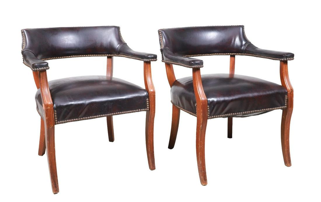Pair mahogany leather office chairs (1 of 4)