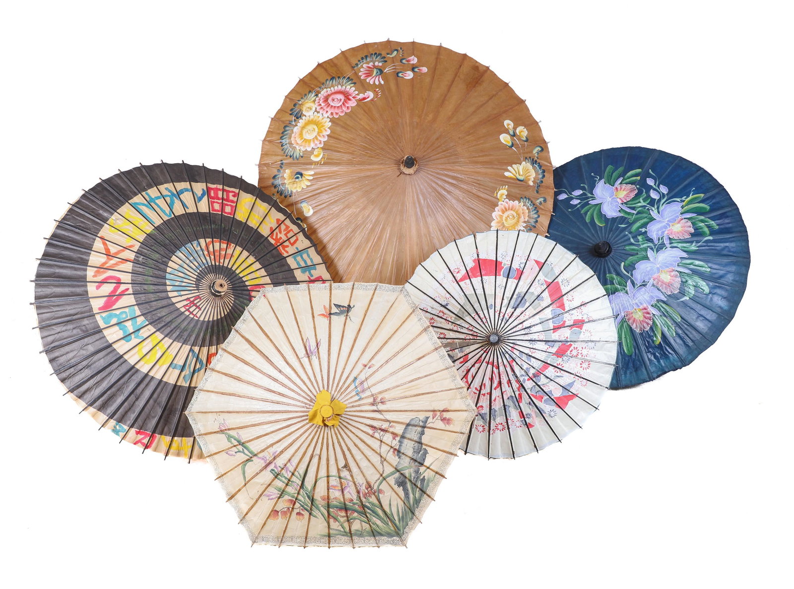 (5) Asian Painted Parasols: (5) Asian painted parasols