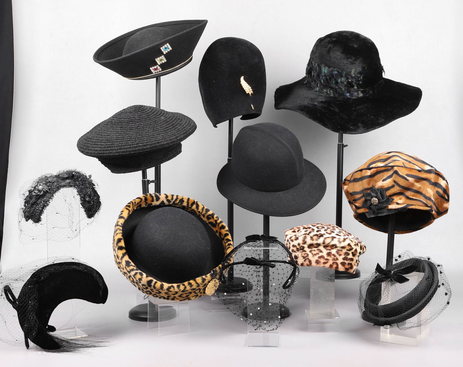 (12) Black and Animal Print Womens Hat Grouping (1 of 6)