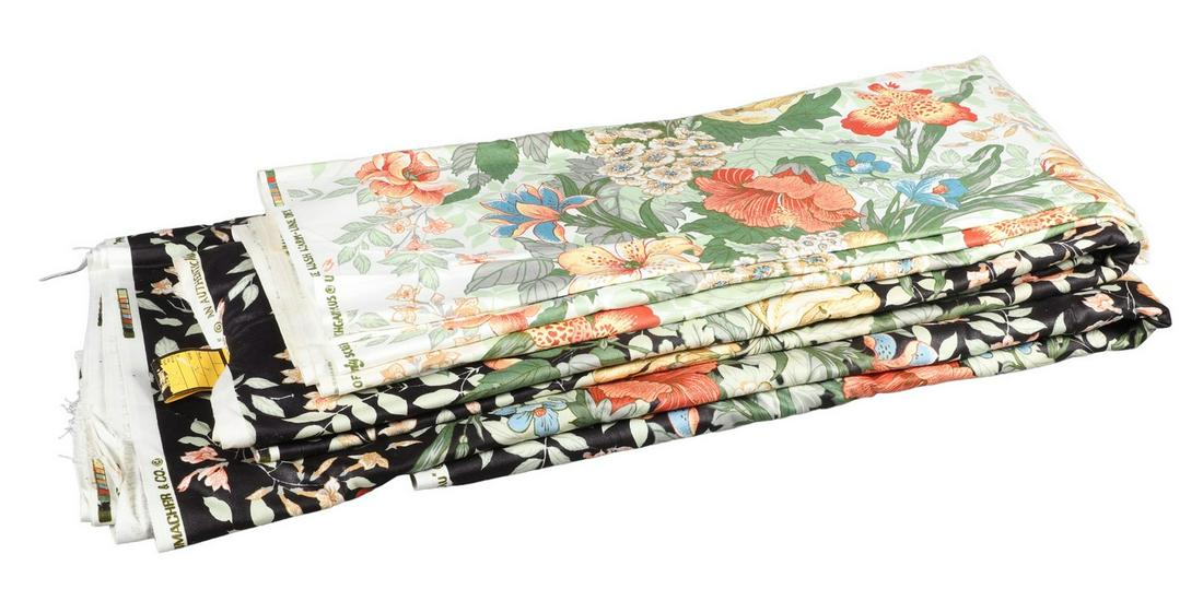 Schumacher Vintage Floral Fabric: Schumacher vintage floral fabric c/o 10+ yards black ground, 5+ yards white ground
