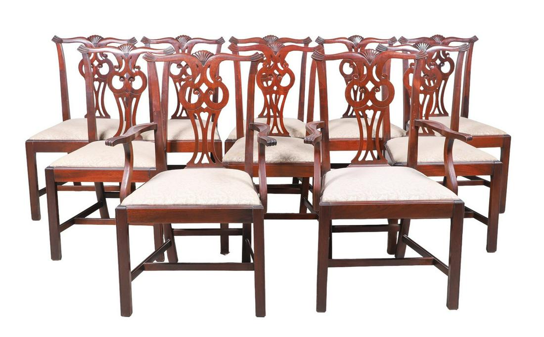 (10) Lawsonia Chippendale style mahogany dining chairs (1 of 3)