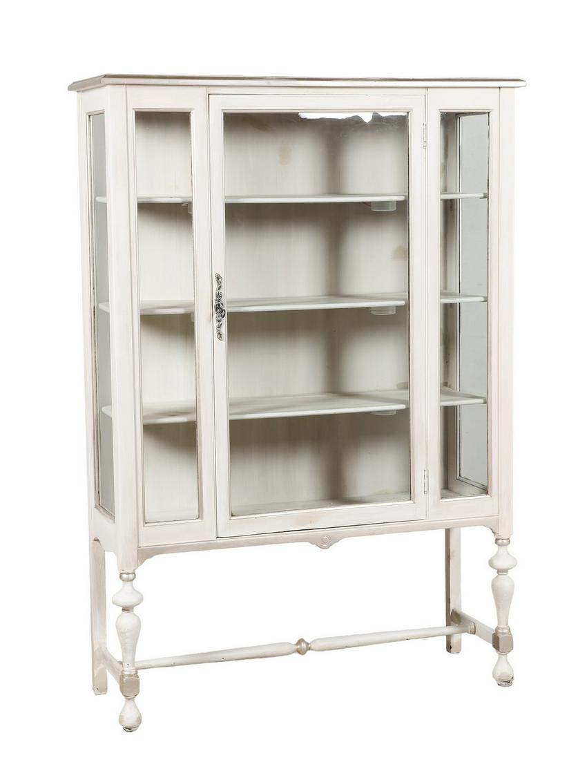 French style cream and silver painted display cabinet (1 of 4)