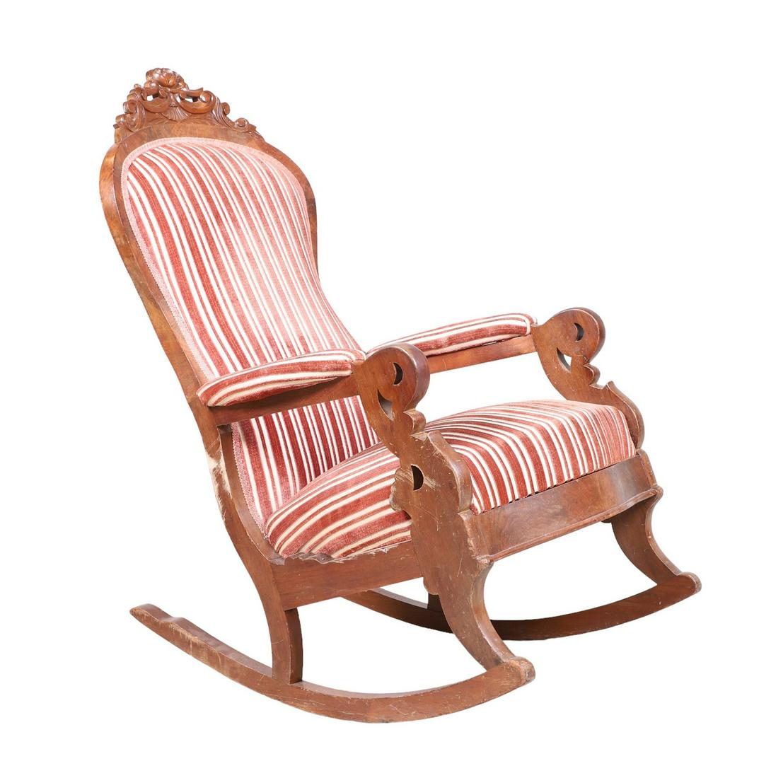 Victorian carved walnut upholstered rocking chair (1 of 5)