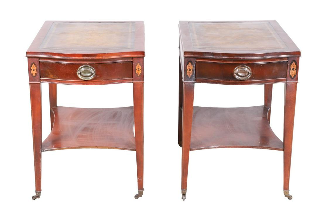 Pair Federal style inlaid mahogany one drawer stands (1 of 6)