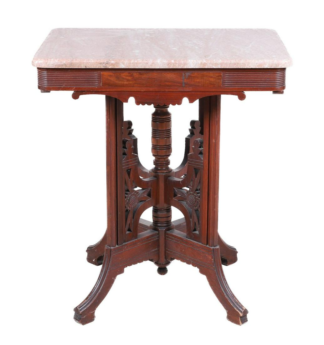 Victorian carved walnut marbletop side table (1 of 4)