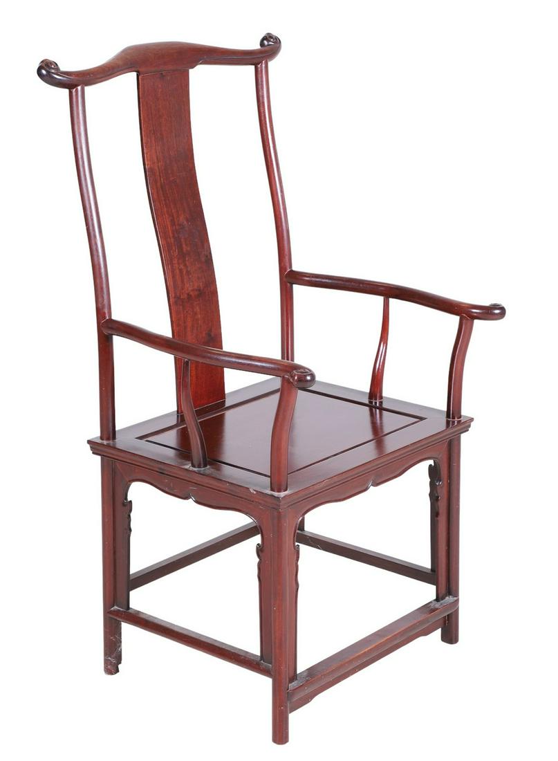 Chinese elmwood carved open armchair: Chinese elmwood carved open armchair, bentwood back, 40"h x 23"w x 18"d