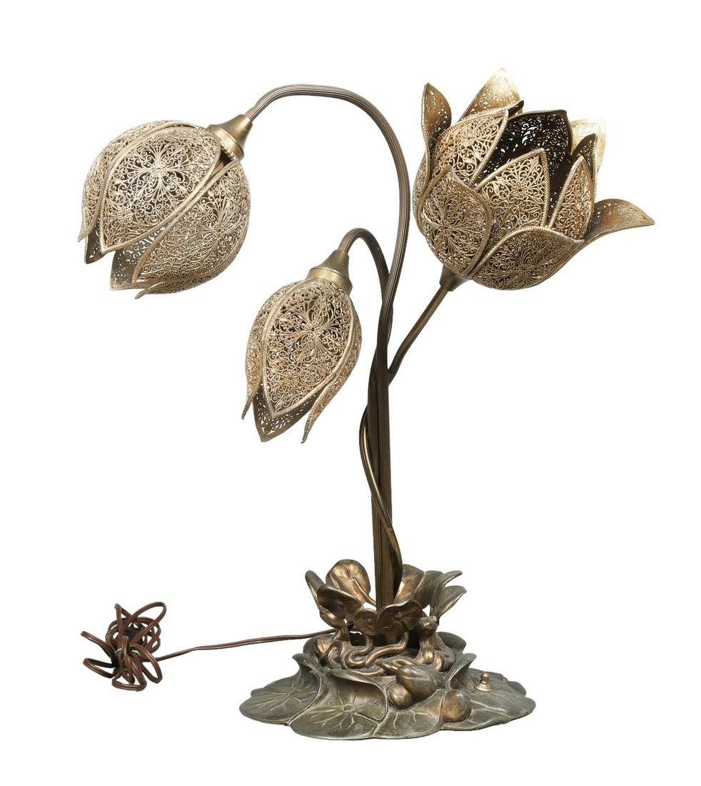 Patinated White Metal Art Nouveau Table Lamp (1 of 6)