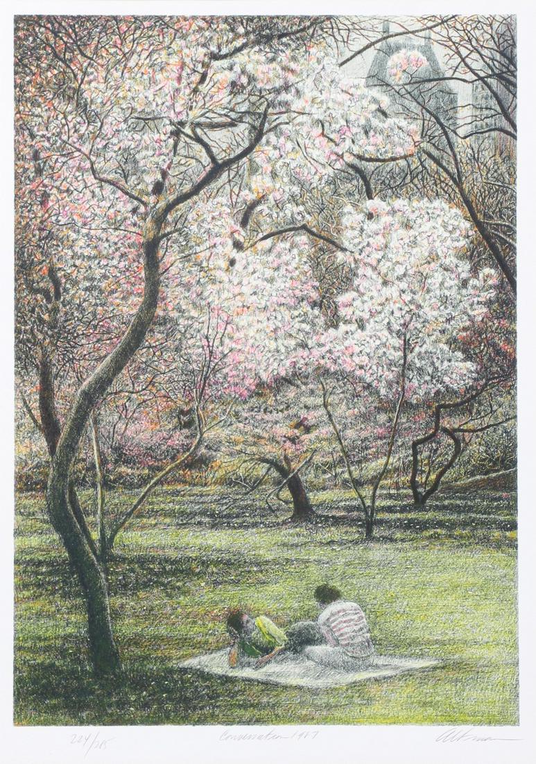 ハロルド・アルトマン「ニューヨークセントラルパーク春」リトグラフ