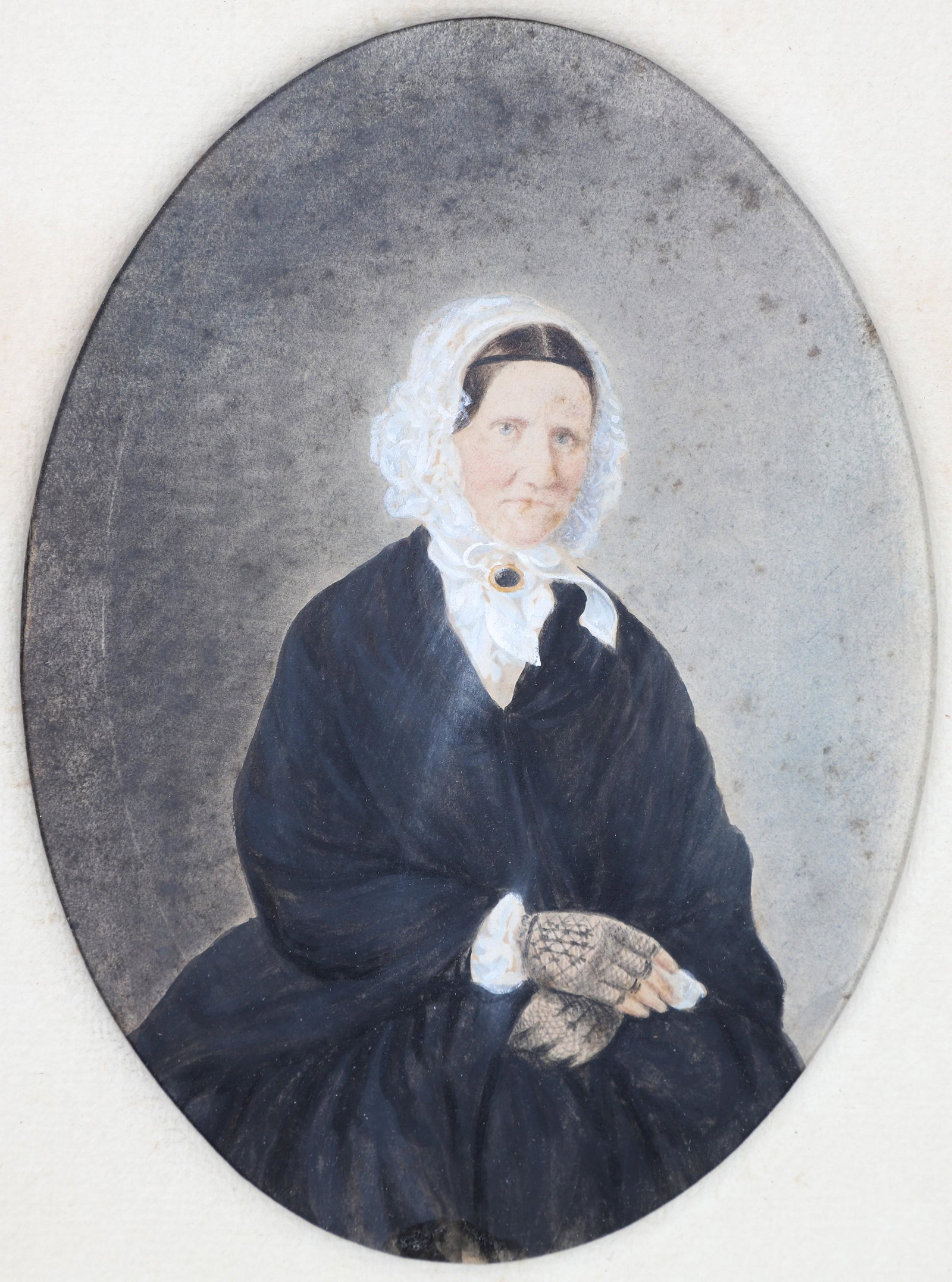 Portrait of Mrs Samuel Hazard: Portrait of Mrs Samuel Hazard, wife of the noted Pennsylvania Historian Samuel Hazard (1784-1870), author of "Colonial Rewards" and the "Pennsylvania Archives" among others, watercolor and gouache on 