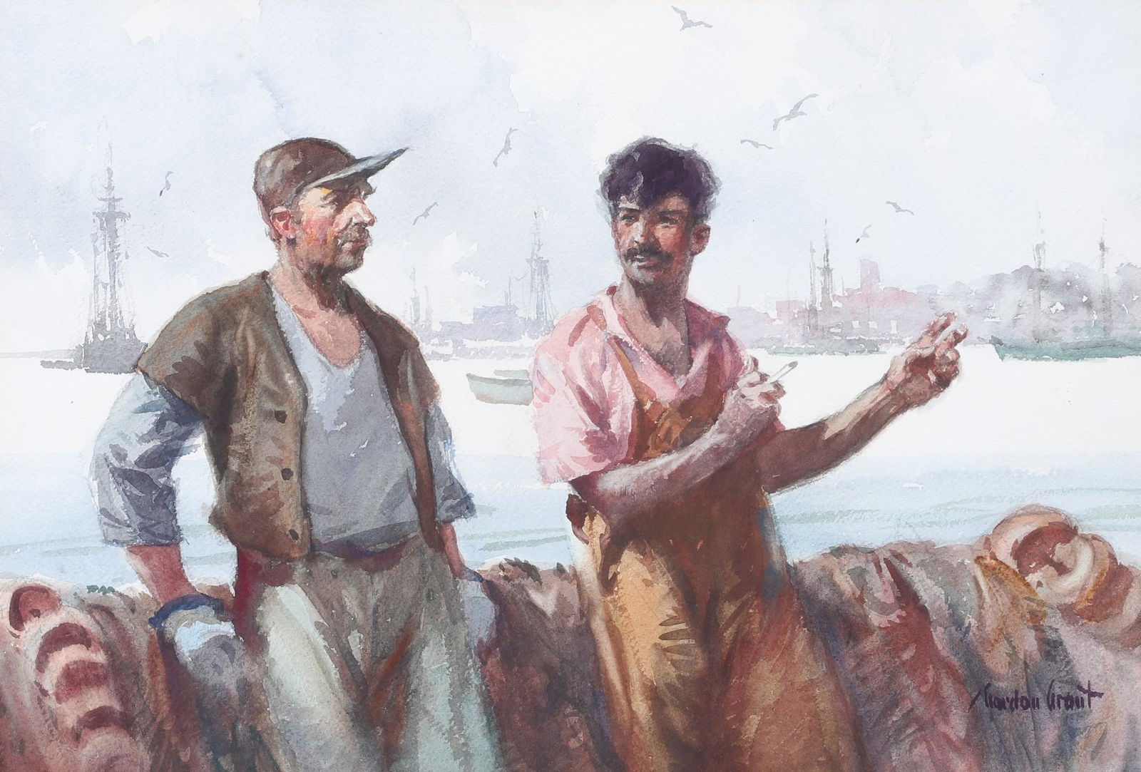 Gordon Grant Watercolor "Yankee & Portuguese" (1 of 5)