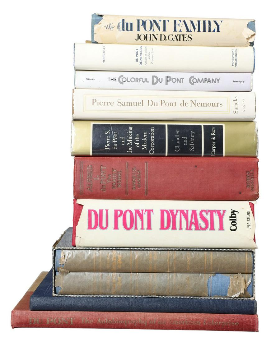 (10) books about the DuPont family: Ten various books about the DuPont family and company, including a copy of The DuPont Family by John D. Gates (Garden City, N.Y., 1979) signed by Gates on the FFEP.