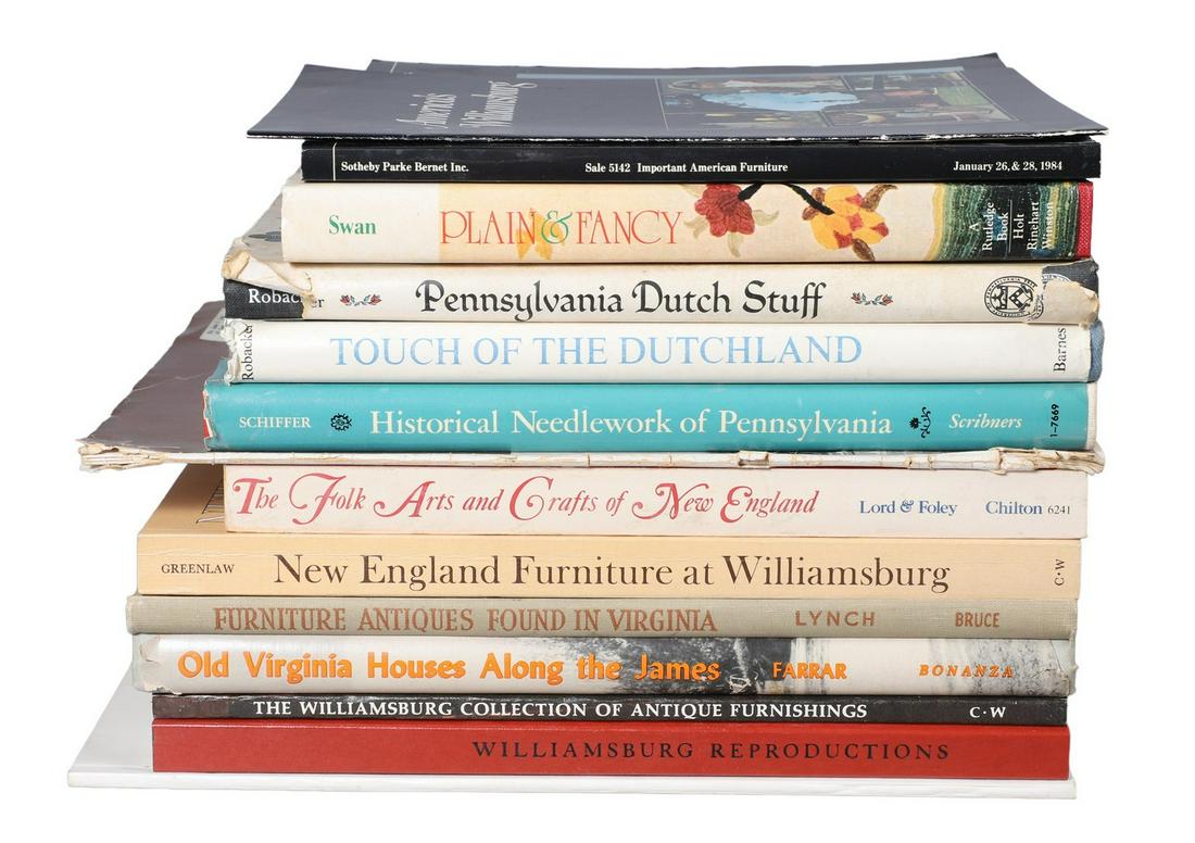 (14) books about antiques & old houses: Fourteen books about antiques and old houses, particularly those of Pennsylvania and at Colonial Williamsburg.
