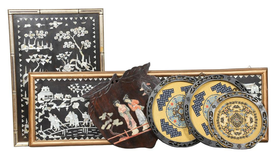 (6) Asian Framed Embroideries and Inlaid Panels (1 of 14)