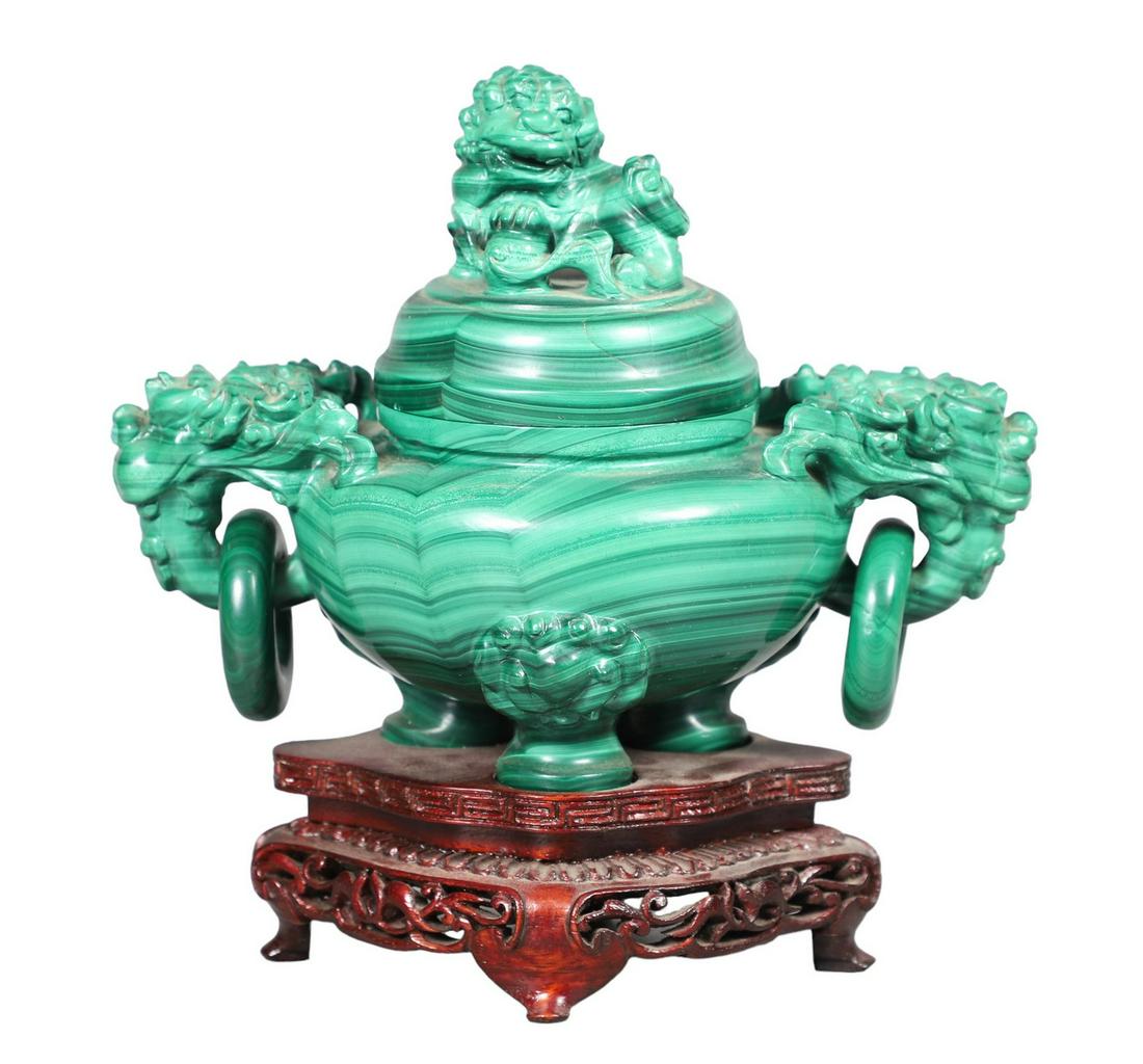 Chinese Carved Malachite Covered Jar (1 of 7)