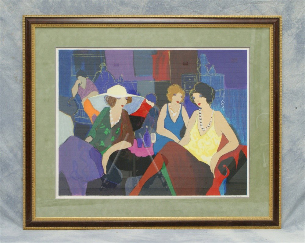 Itzchak Tarkay, b 1935, 'Café, Framed- Serigraph: Itzchak Tarkay, b 1935, 'Café, Framed- Serigraph, 36"x48"