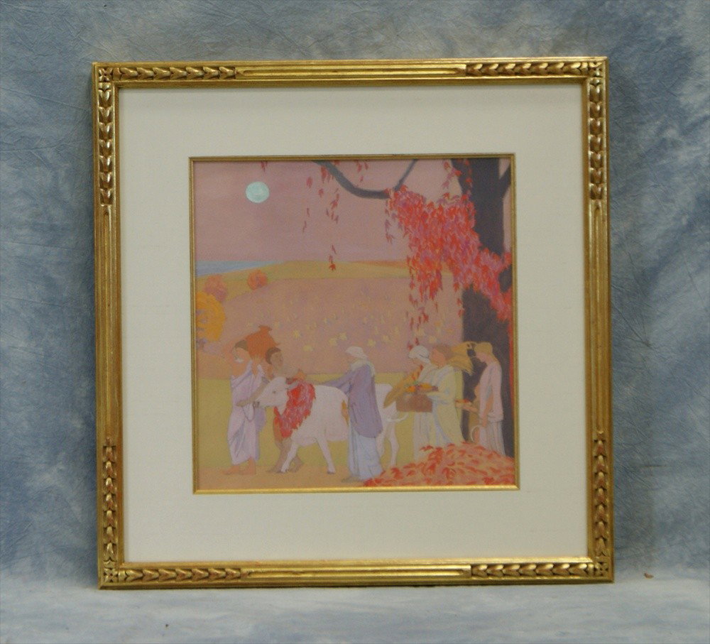 Mildred Bunting Miller, American, PA/CA, 1892-19: Mildred Bunting Miller, American, PA/CA, 1892-1964, A/C, "The Brama Bull", overall 25" x 24-1/2"