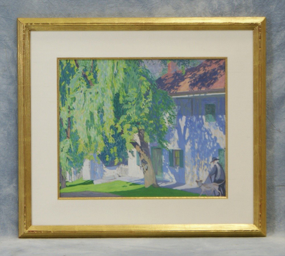 Mildred Bunting Miller, 1892-1964, Acrylic on ca: Mildred Bunting Miller, 1892-1964, Acrylic on canvas, "Walk the Dog", overall 23" x 26-1/2", unsigned