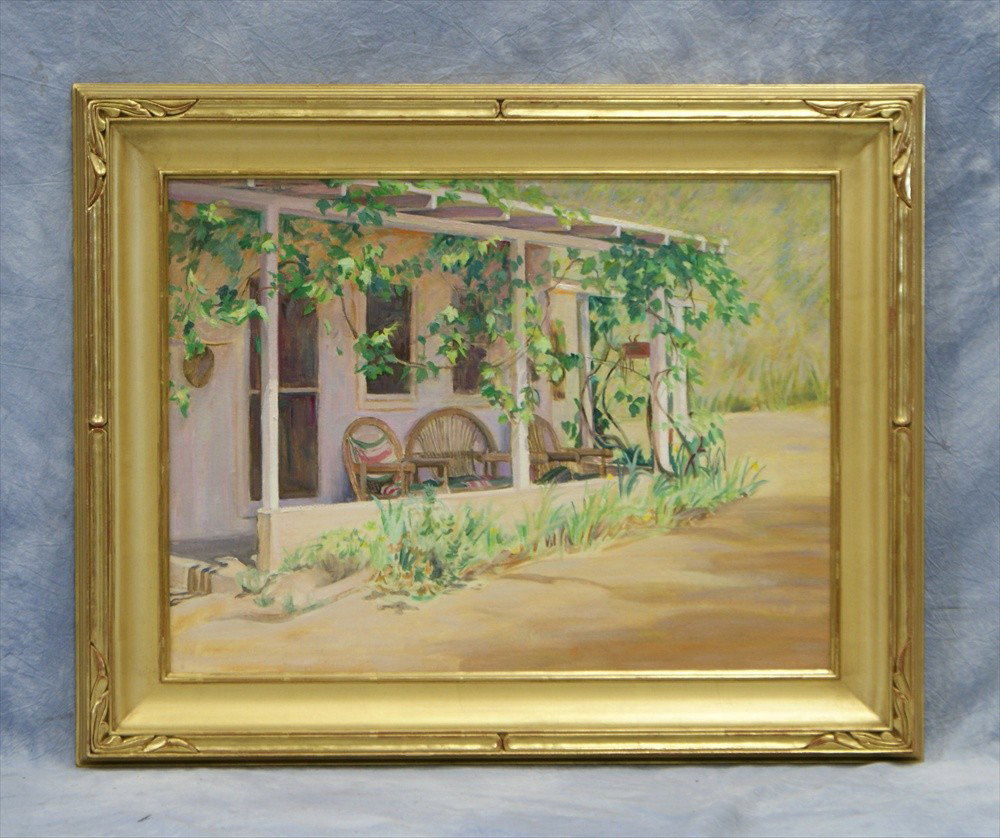 Mildred Bunting Miller, 1892-1964, "Back Patio",: Mildred Bunting Miller, 1892-1964, "Back Patio", 24-1/2" x 30", unsigned